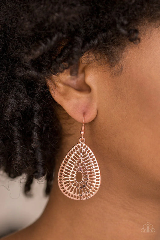 You Look GRATE! - Copper Ripple Grated Stenciled Teardrop Earrings E#1415