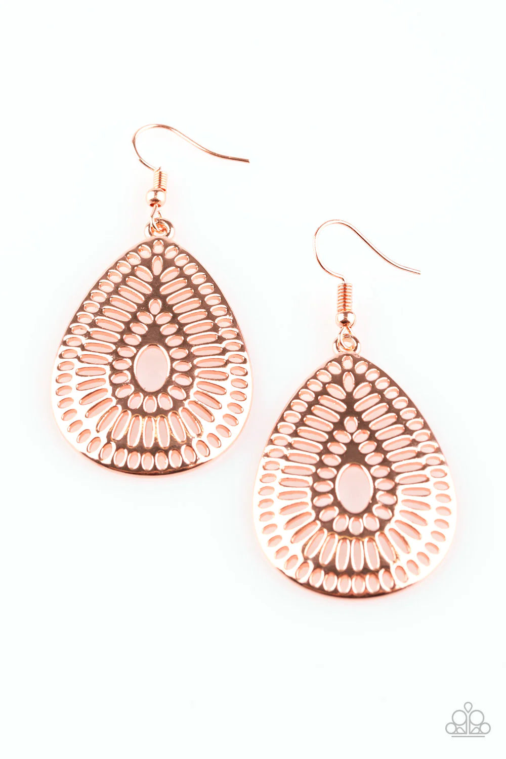 You Look GRATE! - Copper Ripple Grated Stenciled Teardrop Earrings E#1415