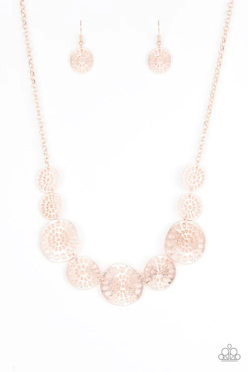 Your Own Free WHEEL - Rose Gold Airy Asymmetrical Stenciled Discs Link Necklace N#2042