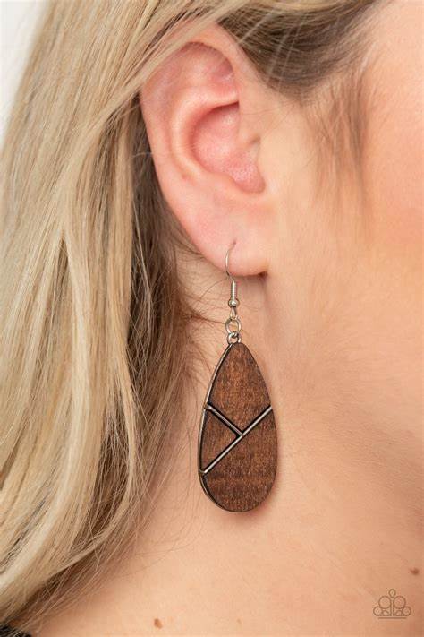 Sequoia Forrest - Brown Flat Geometric Lure Wooden Teardrop Earrings E#2437